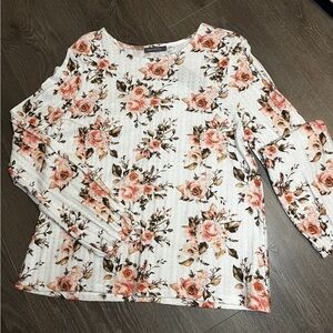 Suzy Shier Cream Ribbed Long Sleeve Blouse